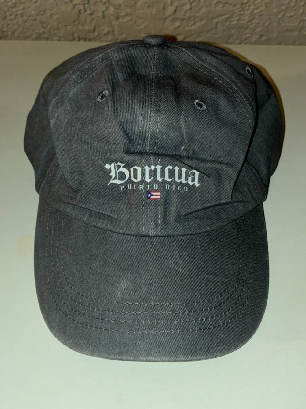 Retro Boricua Baseball Cap Denim Distressed Adjustable Dad Hat - New Gray